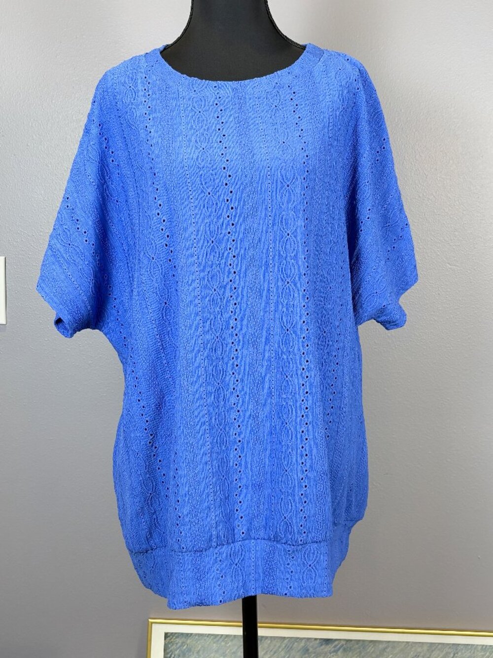 Bright Blue Textured Knit Short Sleeve Top
